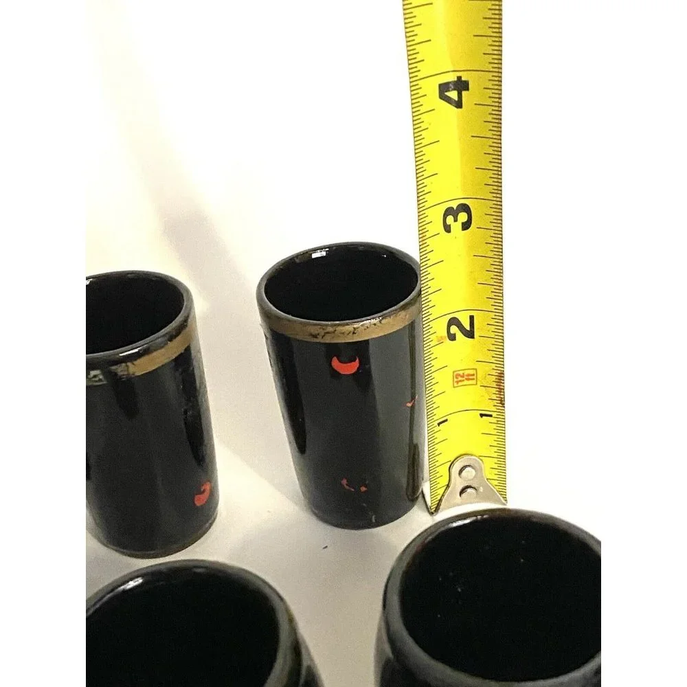 15  Ceramic Black Poodle Dog Face MCM Mini Tea Cups Shot Glasses‎ Japan